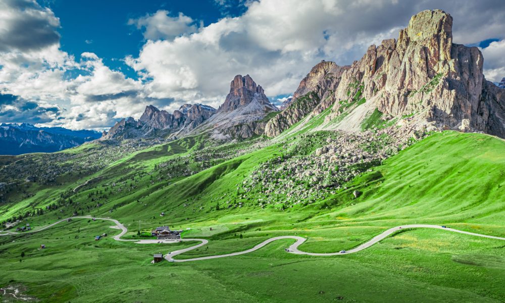 Passo,Giau,And,Averau,Peak,In,Green,Dolomites,,Aerial,View